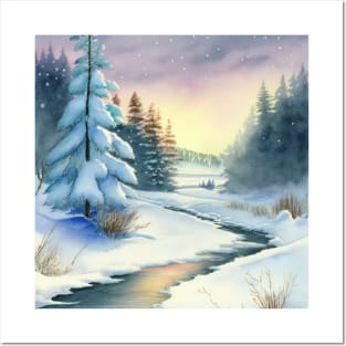 Chritsmas Snow Winter Watercolor Landscapes series 14 Posters and Art